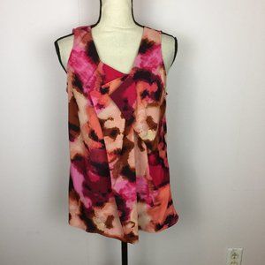 Ann Taylor Loft Blouse Tank Top Size M Womans Red Pink Floral Sleeveless V-Neck